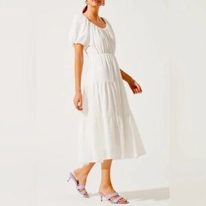 ASTR gauze crepe puff sleeve white midi
